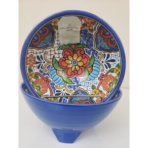 ARTISAN De LUXE MELAMINE Home Spanish Floral Palm Cereal Footed Bowl 6 3/8" Lot